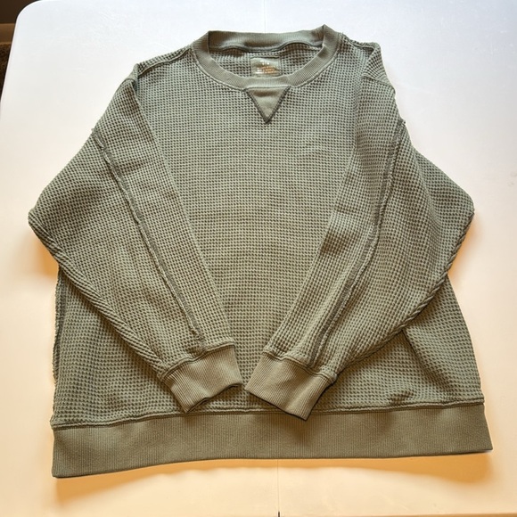 Aerie Olive Waffle Knit Crewneck Sweater - Picture 1 of 6